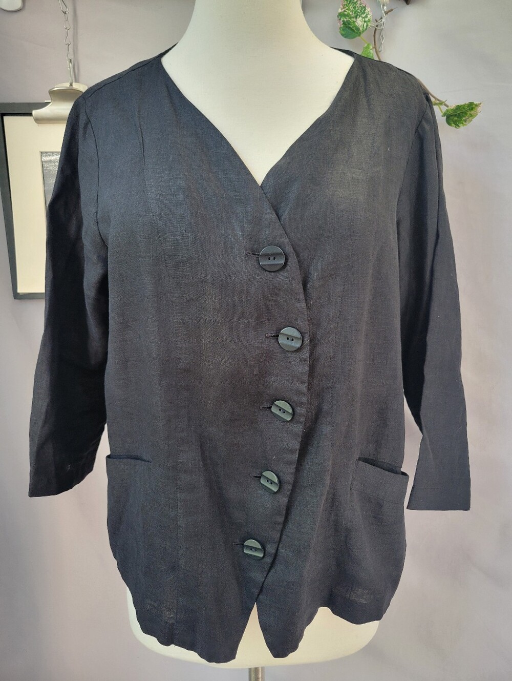 Flax Linen Cardigan Jacket Black S